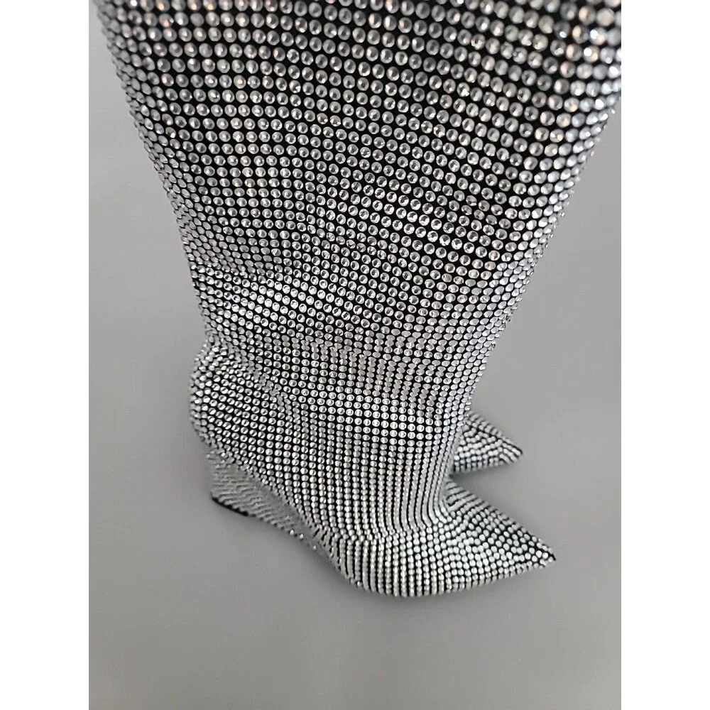 Gianni Bini Gabor Two Rhinestone Pointed Toe Tall Wedge Boots Size 7M